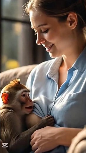 The Woman's Breastfeeding a Little Monkey 🐒🫡#ai#aiwoman#cat