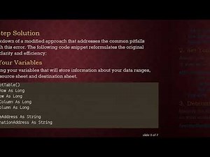 Resolving the Invalid Procedure Call or Argument Error in Pivot Table VBA Code