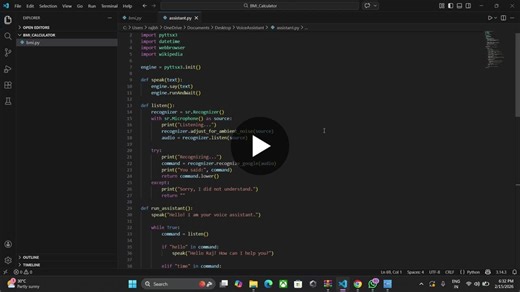 Hello, I am glad to share that I have completed my project of python Programming Internship at Oasis Infobyte. Project name: Voice Assistant Language used: Python Programming IDE: VS code GitHub… | Pruthviraj Bhosale