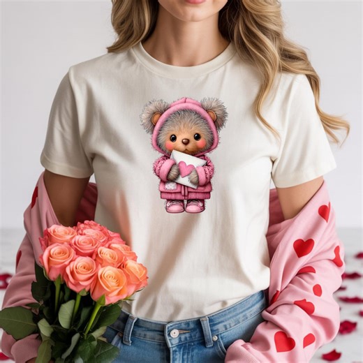 Teddy Bear Valentine T-shirt – Pink Hoodie, Love Letter Graphic Tee - Etsy