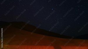 Star-trail timelapse of blue night sky with milky way, stars field and galaxies, from dunes of Empty quarter desert or Rub' al-Khali desert on Jannuary in Oman.