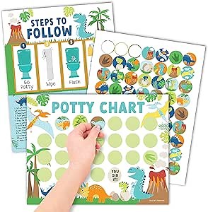 Hadley Designs Potty Training Chart for Toddlers Boys -10 Sticker Potty Chart for Toddlers Boys, 8.5x11" Potty Training Sticker Charts for Toilet Success, Dinosaur Toddler Reward Chart for Kids