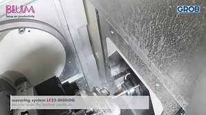 Our horizontal spindle design combined with the BLUM laser tool measuring system eliminates coolant interference during the internal tool measuring process ensuring reliable tool measurements and precise surface blending. | GROB Systems