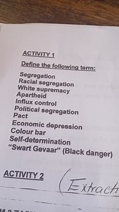 Define the following terms:SegregationRacial segregationWhi... | Filo