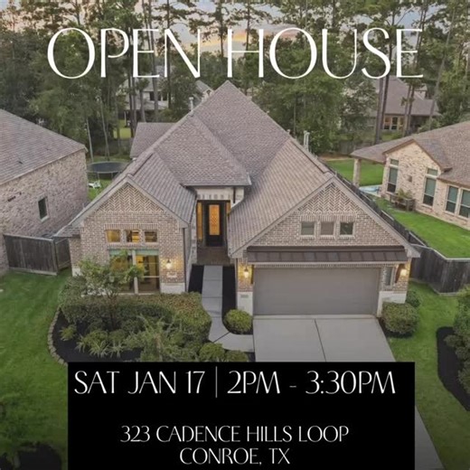 Charlotte Blocker I Real Estate in Texas on Instagram: "OPEN HOUSE | SATURDAY, JANUARY 17 | 2:00–3:30 PM 323 S Cadence Hills Loop | Conroe, TX 77318 Hosted by Charlotte Blocker Join us this Saturday to experience refined, move-in-ready living in this beautifully designed one-story home by Westin Homes, now offered at an exceptional value of $499,000. Located in the highly desirable Woodlands Hills master-planned community, the Larson Floorplan (Elevation A) delivers timeless design, functional l