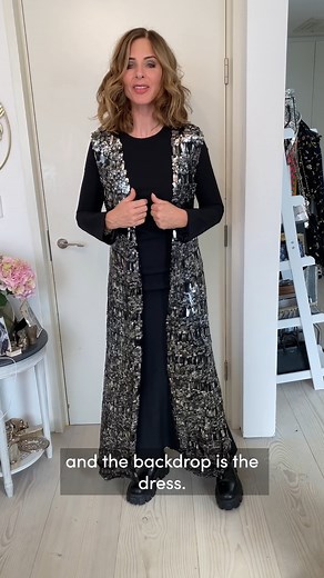 2M views · 16K reactions | The humble black dress – often overlooked, but it’s one of the most useful pieces you can have in your wardrobe. You'd be surprised how easy it is to elevate a black dress with the help of a chunky belt, statement necklace or show-stopping coat... - Bejewelled silver loafers: Prada Silver cuffs: Tiffany Sequin vest: Paco Rabanne Black belt: Balmain Sequin blazer: Sportsmax White trainers: Russell & Bromley Long sequin coat: Prada | Trinny Woodall | Facebook