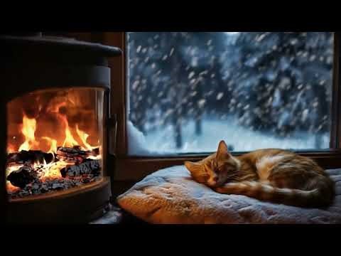 3 Hours of Cat Sleep Music 🌙 Fireplace Ambience 🔥 Pure Fire Crackling for Sleep, Study & Stress Re