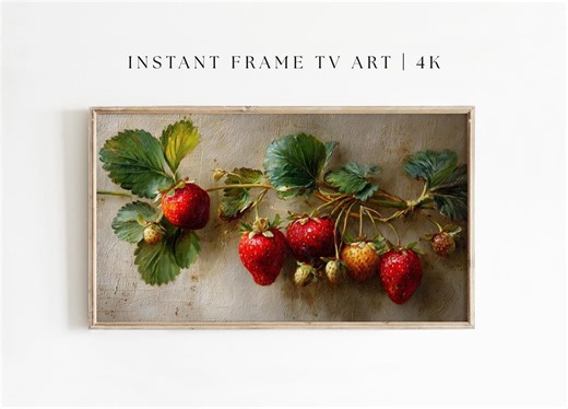 Vintage Strawberry Oil Painting for Samsung Frame TV, Classic Fruit Still Life Art for a Charming Farmhouse Kitchen - Etsy