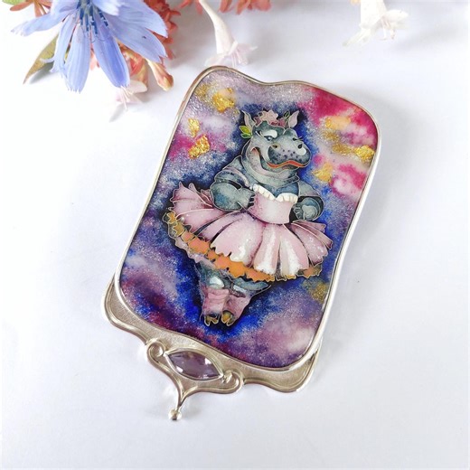 Hippo Ballerina Galaxy Pendant: Cloisonne Enamel, Amethyst, 24K Gold Foil - Etsy