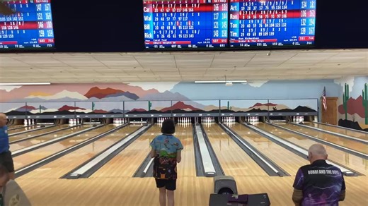 This is the Thursday Night Classic league. My partners are Bill Brush, Carol Teel and Rick Beighley. This is on their house pattern, 2-26-26. #BrunswickBowling, #Coolwick, #ViseGrips, www.WalterRay.com | Walter Ray Williams Jr