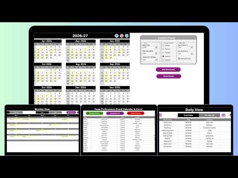 Team Performance Event Calendar In Excel