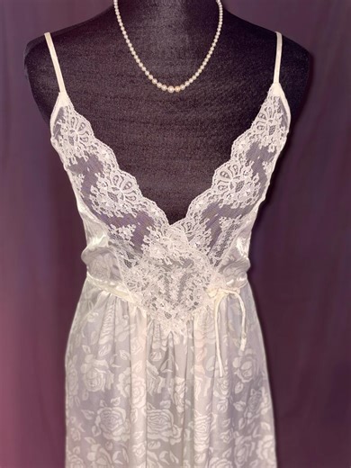 Vintage 1970s Ivory Lace Slip Nightgown | Floral Bridal Lingerie - Etsy