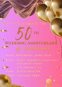 Pink & Gold Wedding Anniversary Invitation: Invite Family and Friends to Celebrate Your Special Wedding Milestone - Etsy