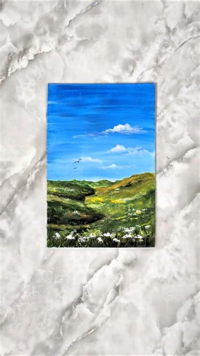 "Sommerhügel" ☁️🌿 Einfache Malidee für Anfänger #kunst #malen #leinwand