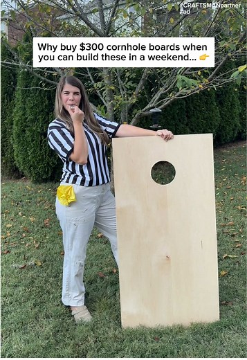 How to DIY custom cornhole boards (the easy way)! Why spend $300 when you can easily build them for way less! 🏈 #ad Game day just got a major upgrade! This weekend I teamed up with @CRAFTSMAN® to build my very own set of cornhole boards! I painted them in my favorite team colors (GBO🍊) and now they are solid, sturdy, and the ultimate addition to a tailgate or game day party! (Depicted use is for illustrative purposes only. Always follow manufacturer’s operating instructions and warnings.) #cra