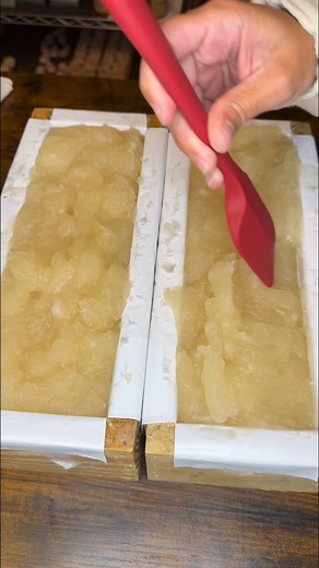 Had to do this one hot process because I didn’t have time to let it cure for a month with cold process. #goatmilksoap #handcraftedwithlove | Five Oaks Goat Milk Soaps