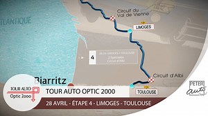 Vendredi 28 avril : Étape 4/5 Limoges - Toulouse (464 km) Détail ☛ https://goo.gl/P3rDOA 06h30 : Départ 06h45 : ES "Beyssac" 09h15 : ES "Saint-Céré" 12h29 : Abbaye de Loc-Dieu 14h54 : Circuit d'Albi 18h00 : Arrivée | Tour Auto