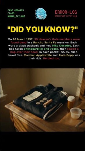 CASE 6193 - Heaven's Gate (1997) - 39 dead in matching Nikes, $5.75 in each pocket #shorts #history