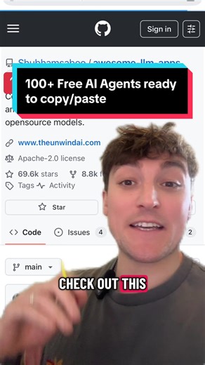 100 FREE AI AGENTS 100 production-ready AI agents in one GitHub repo 🚀 Not just chatbots → you’ll find: • Coding copilots that debug for you 👨‍💻 • Research agents that summarize papers 📚 • AI journalists content writers ✍️ • Personal workout trainers 💪 • Voice agents & creative design bots 🎨 • Even multi-agent systems that can build apps or manage tasks 🛠️ Every project comes with live demos or open-source code — just clone it, add your key, and you’re running your own agent. #aiagents #a