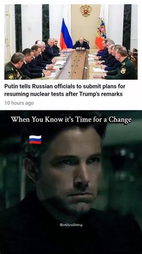 🇮🇳❤ on Instagram: "Russian President Vladimir Putin has instructed his officials to prepare plans for possibly resuming nuclear weapons testing, reacting to former U.S. President Donald Trump’s recent comments suggesting the United States may restart nuclear tests after three decades. Putin repeated that Russia will only resume actual nuclear tests if the U.S. does so first, but asked its defense and foreign ministries to analyze Washington’s intentions and draft proposals. Trump had hinted th