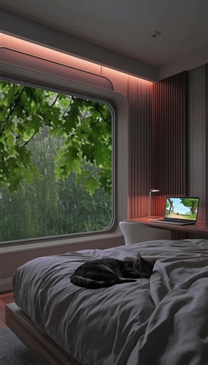 Cozy Rain Window 🌧️ | Cat Sleeping + Calm Night Vibes (Loop)