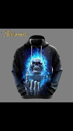 Dallas Cowboys Blue Flaming Skull Hoodie 🔥 Perfect Halloween NFL Fan Gear!