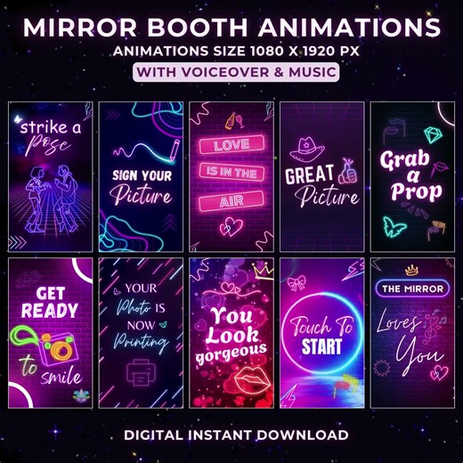 Prom Neon Mirror Booth Animations, Purple Photo Booth, Touch to Start, Magic Mirror, Event Animations, 1080x1920 - Digital Download - Etsy