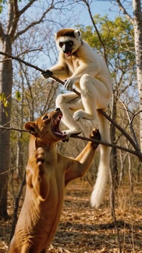 Sifaka Lemur vs Fossa | Madagascar's Deadly Chase! 🐒🐾 #Shorts #Sifaka #Fossa