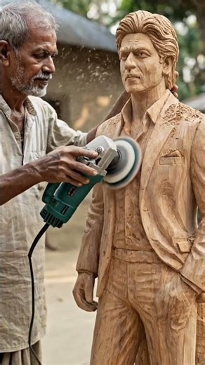 Grandpa made Shah Rukh Khan out of wood#artandcraft #artwork