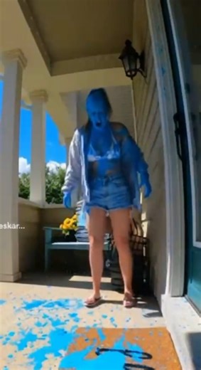 Paint explosion slaps the porch thief get instant karma💥😱