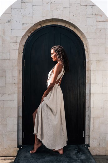 Off-white Cotton Boho Maxi Dress • Open Back Bridal Gown - Etsy