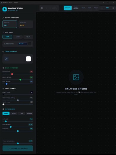 Halftone Studio A dedicated halftone tool for print professionals. Live preview. No destructive edits. Built for DTF, screen print, and apparel design. Portable Windows version available for purchase: payhip.com/HMW Linux and Mac version are coming soon. #halftone #halftonestudio #dtfprint #pod