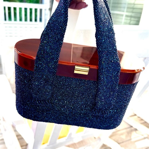 Vintage RARE Art Deco 1940’s Bakelite Navy Blue Beaded Box Purse, Vintage Beaded Handbag, Gift for Her, Purse, Vintage Bakelite Evening Bag - Etsy