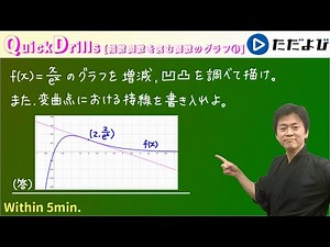 Quick Drills【数III】微分法(指数関数を含む関数のグラフ①) 典型的な y=x/e^x のグラフを扱います．桁を比べる極限にも触れます！