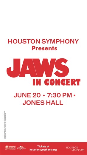 Dive into the suspense of Jaws in Concert! 🦈 Celebrate 50 years of Spielberg’s iconic thriller as the Houston Symphony performs John Williams’s unforgettable score live at Jones Hall on June 20. This concert is a part of the Summer Sounds Series presented by @Stella Artois. ☀️ | Houston Symphony