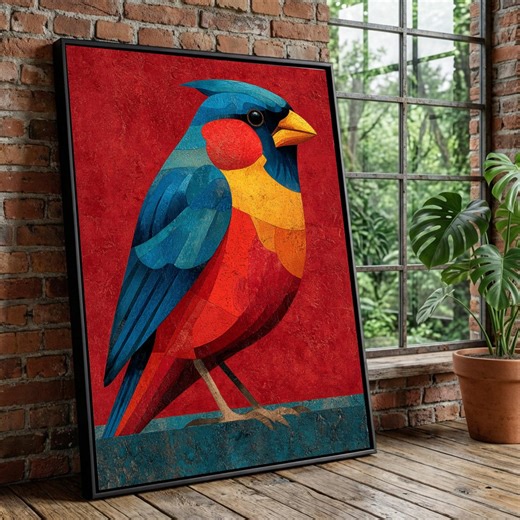 Abstract Bird Canvas Print, Modern Wall Art, Red Accent - Etsy
