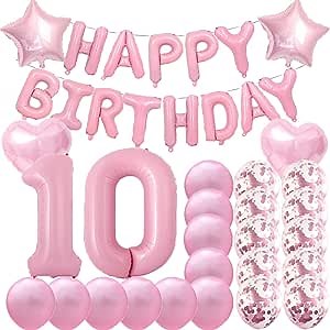 Sweet 10th Birthday Decorations Party Supplies,Pink Number 10 Balloons,10th Foil Mylar Balloons Latex Balloon Decoration,Great 10th Birthday for Girls,Women,Men,Photo Props