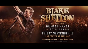 Blake Shelton Concert at SAP Center on Friday, September 13th at 8pm. Supporting acts include Hunter Hayes & Devin Dawson. Country music stars - one night only. Tickets start at $45 - get yours now! | SAP Center