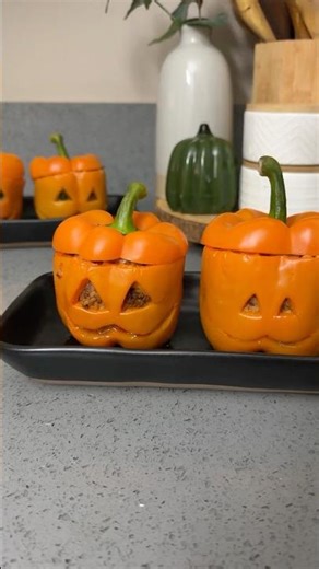 Spooky Stuffed Jack-O’-Peppers 🎃 Easy Halloween Dinner Idea!
