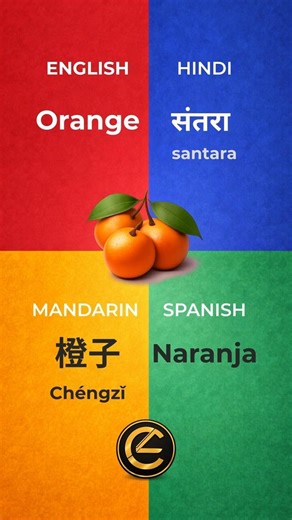 Orange in 4 Languages English, Hindi, Spanish & Mandarin