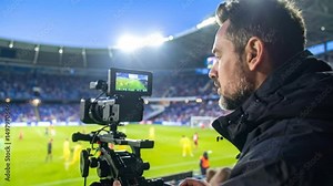 Man Filming Football Match In Stadium