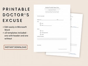 Doctor's Excuse Template Printable Medical Office Form Doctor Note for Work Digital Download Easy Edit in Microsoft Word - Etsy