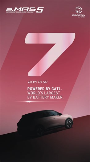 120 reactions | The Proton e.MAS 5, powered by the world’s No.1 EV battery — CATL. ⚡ Get ready to experience Malaysia’s first truly affordable electric vehicle, launching in just 7 days. #PROTONeMAS #PROTONEV #INSPIRINGCONNECTIONS #PROTONeMAS5 #OwnYourSpace #FreedomThatElectrifies #carsdaily #EV #electricvehicle #evcars #keretaelektrik #AffordableEV #eMAS5FirstAffordableEV | Proton e.MAS Cars | Facebook