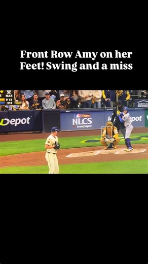 35K views | Front Row Amy up on her feet! Swing and a miss #NLCS #Milwaukee @brewers @dodgers #california | Brandon Burkholder | Facebook