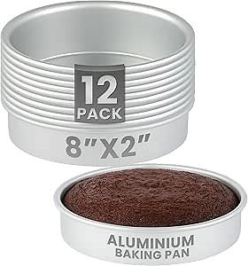 Met Lux 8 x 2 Inch Straight-Sided Baking Tins, 12 Round Cake Pans - Oven-Ready, Freezable, Anodized Aluminum Round Baking Pans, Greaseproof, For Baking Layer Birthday Cakes - Restaurantware