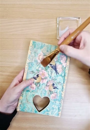 Decoupage With Me | Beautiful Birds Wood Sign ✨ Golden Enamel Accents #shorts