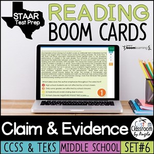 Claim & Evidence Task Cards | Reading Comprehension | Boom Cards | STAAR Prep