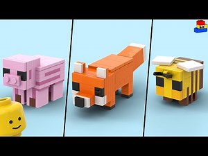 I made some brick-built LEGO Minecraft animals: Pig, Fox, and Bee (tutorial)