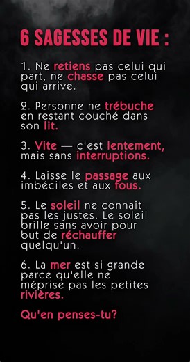 🧘 6 sagesses de vie…Qu'en penses-tu ?👇 #motivation #psychologie #mindset #discipline