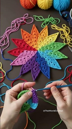 Satisfying Rainbow Crochet Mandala Tutorial 🌈Relax and watch this rainbow crochet star come